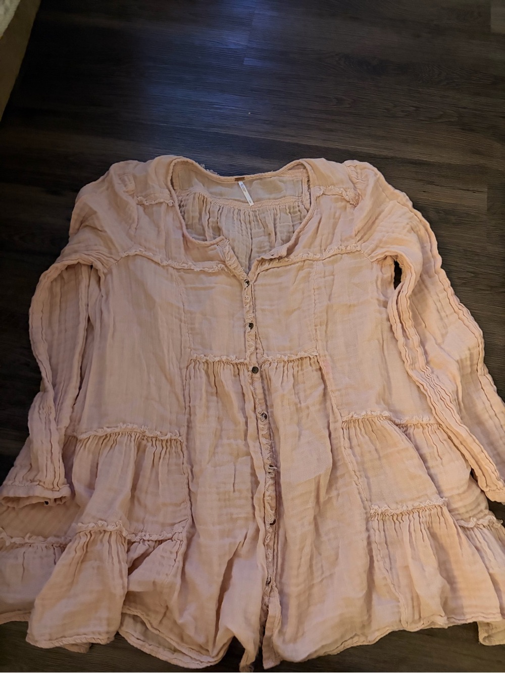 Free People Pale Pink Button-Down Gauze Tunic
